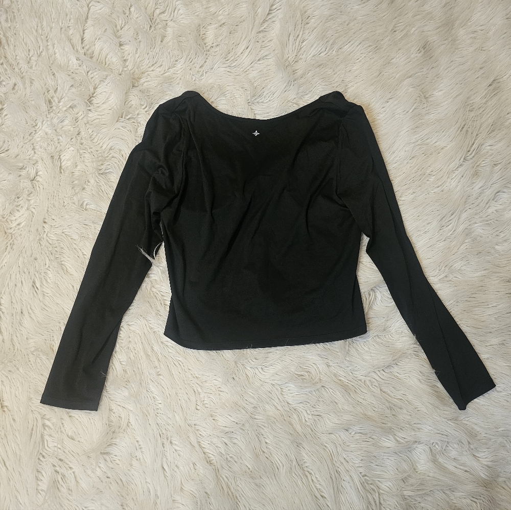 HALARA Black Long Sleeve Wrap-Front Top - Picture 4 of 4